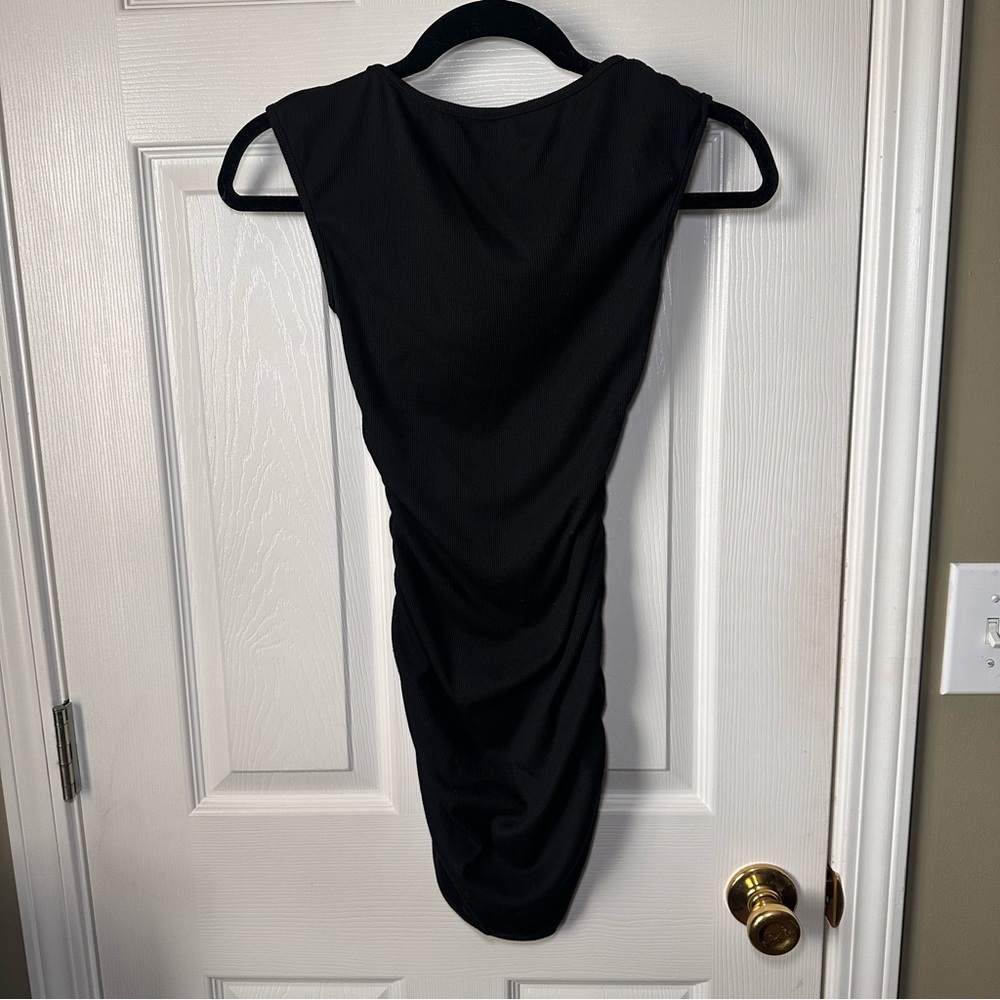 SHEIN Black Ruched Sleeveless Open Back Bodycon Mini Dress 
Size XXS